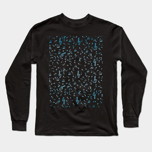 Pastel Blue Gradient Music Notes Long Sleeve T-Shirt by Art by Deborah Camp